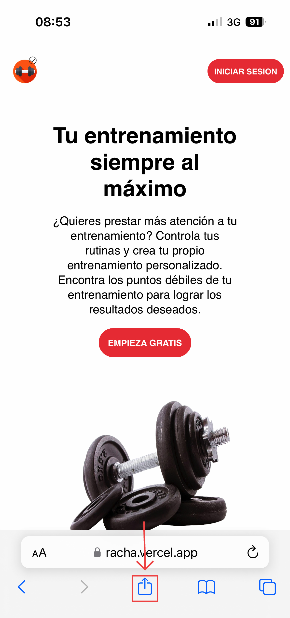 Racha gym app image instruction sample