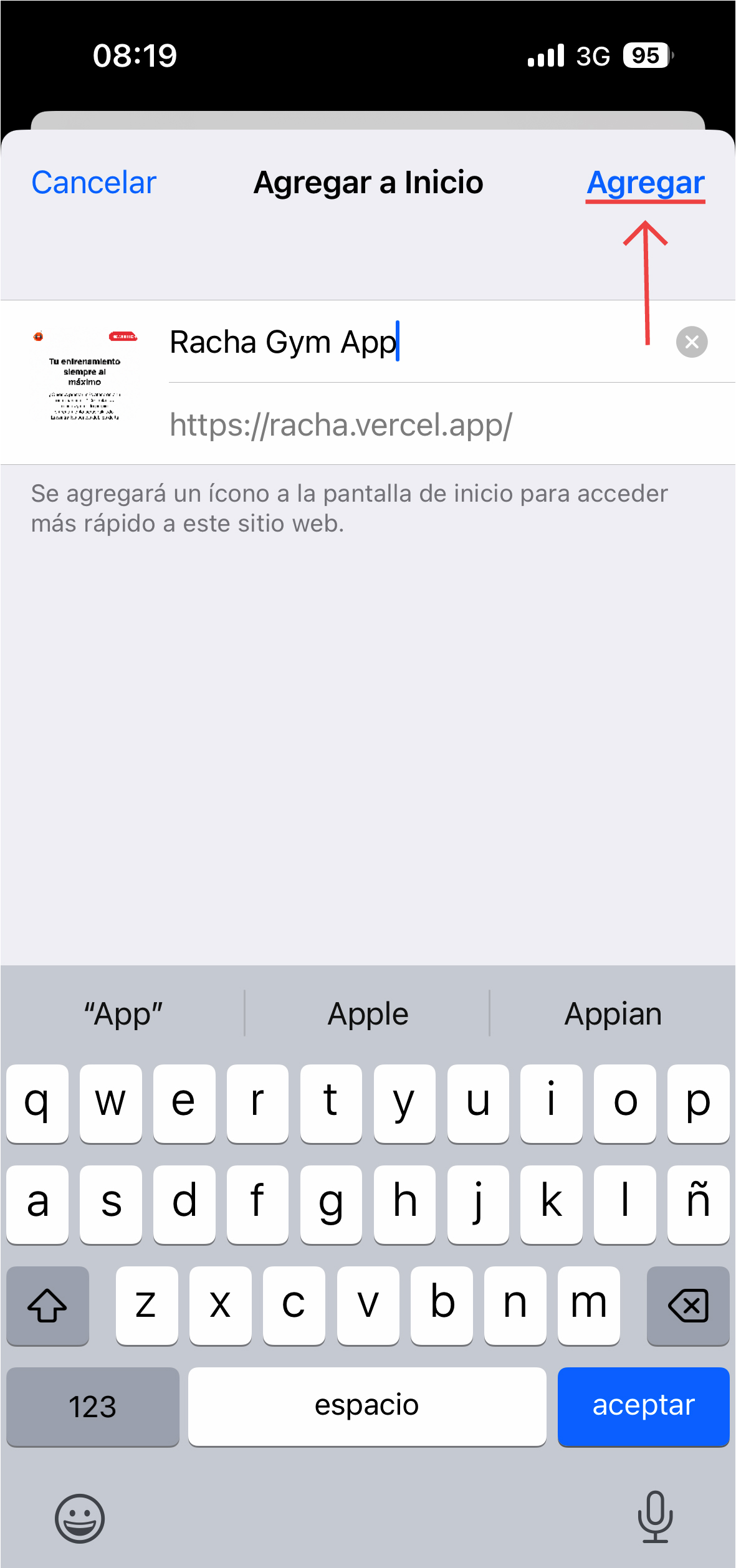 Racha gym app image instruction sample